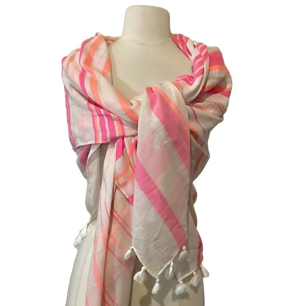 Stella & Dot Glow Stripe Capri Wrap Pink & Coral Tassel Accent
